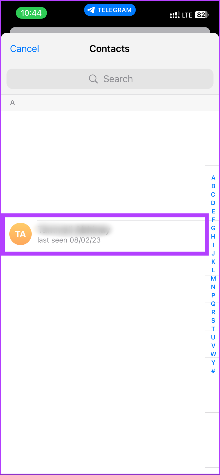 Select the person you want to add from your Telegram contact list