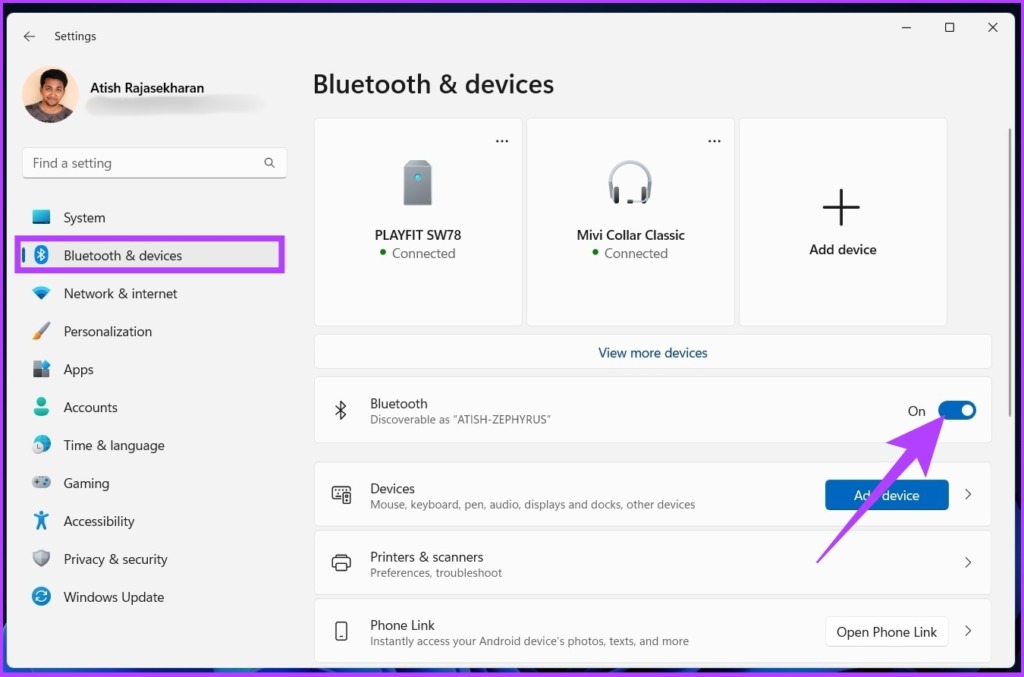 Go to Bluetooth & Devices