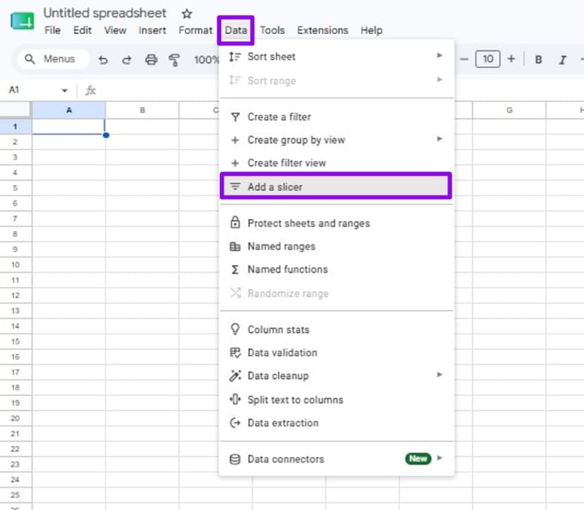 So fügen Sie einen interaktiven Slicer zu Google Sheets 1.1 hinzu