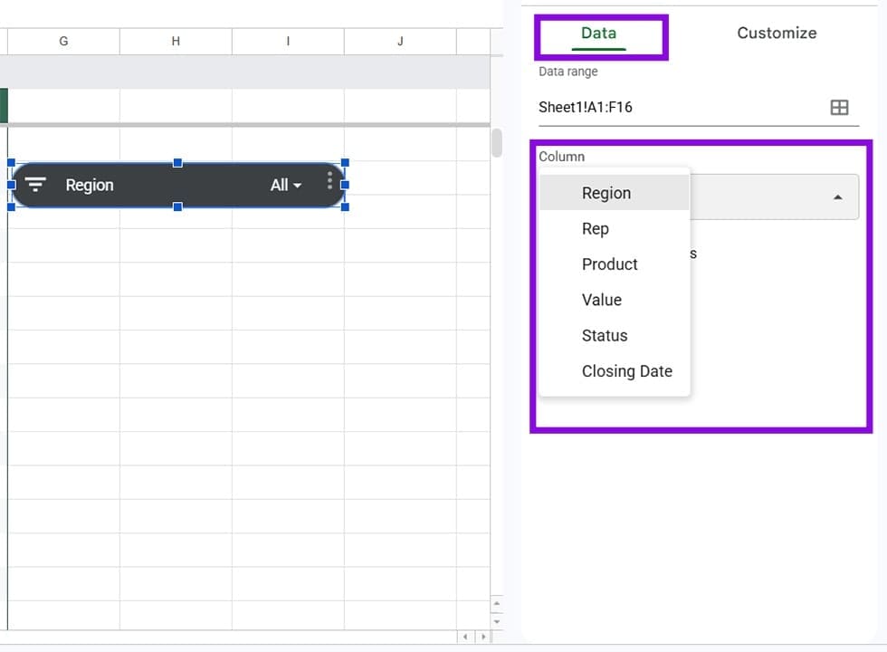 So fügen Sie einen interaktiven Slicer zu Google Sheets 2 hinzu