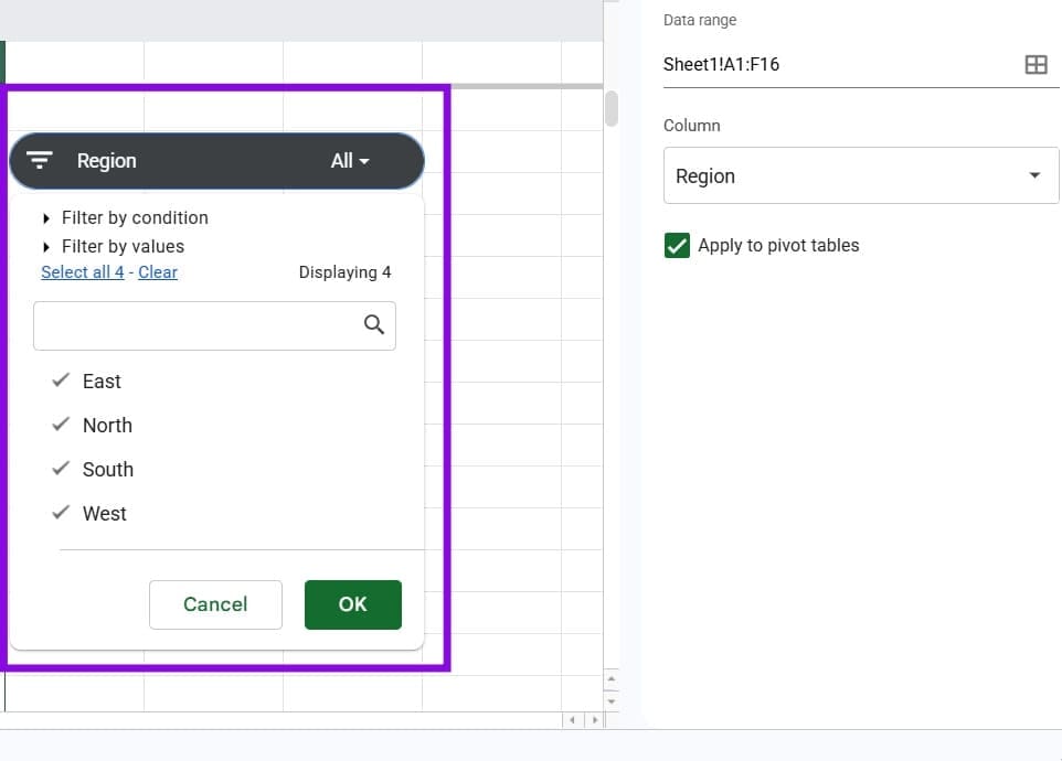 So fügen Sie einen interaktiven Slicer zu Google Sheets 3 hinzu