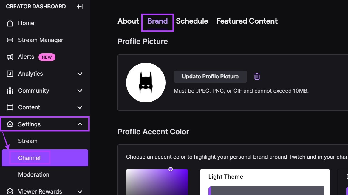Click on Settings > Channel > Brand