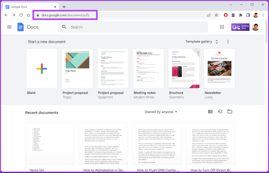 Open Google Docs in your preferred browser