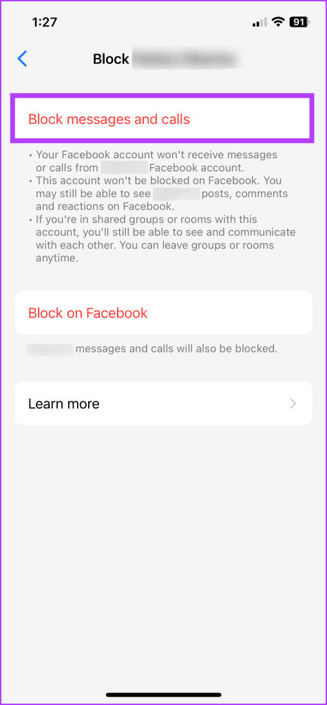 Tap Block messages and calls