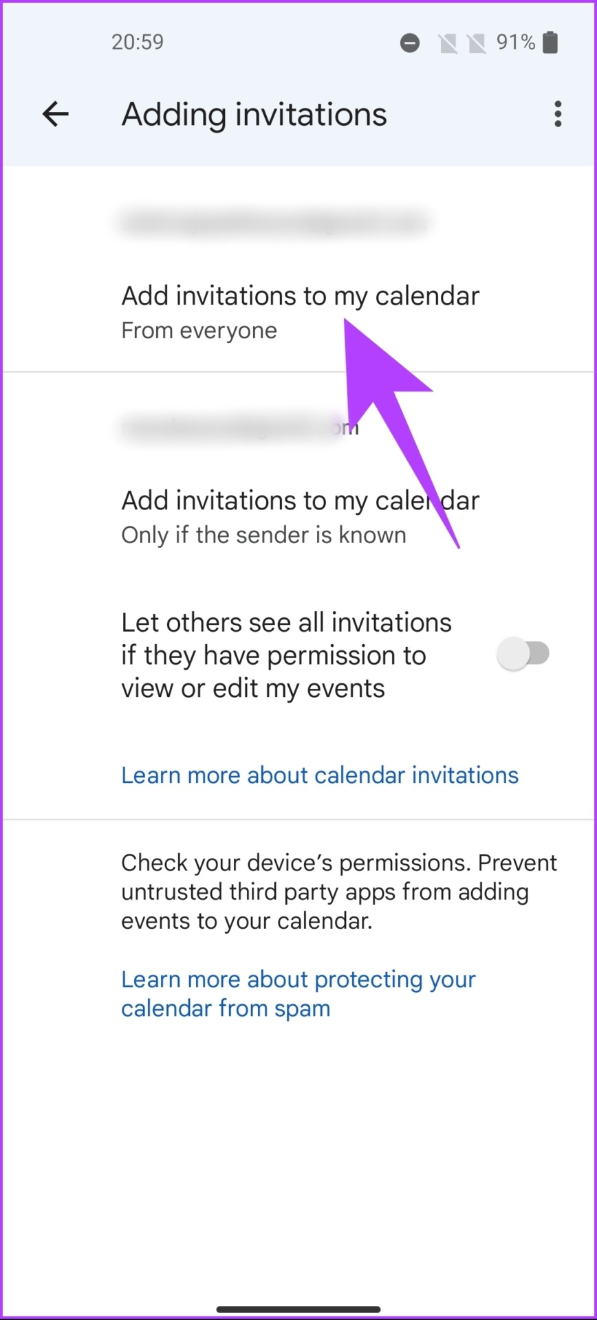 tap 'Add invitations to my calendar'