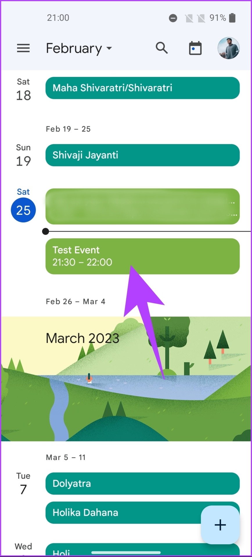 tap on the event you want to delete from your calendar.