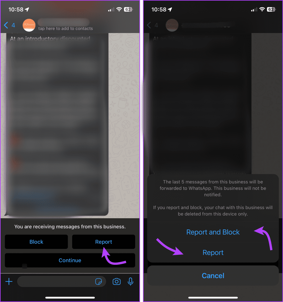 Tap Block and the select between Report or Report and Block