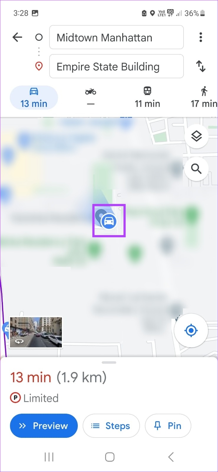 Tap on the blue location icon