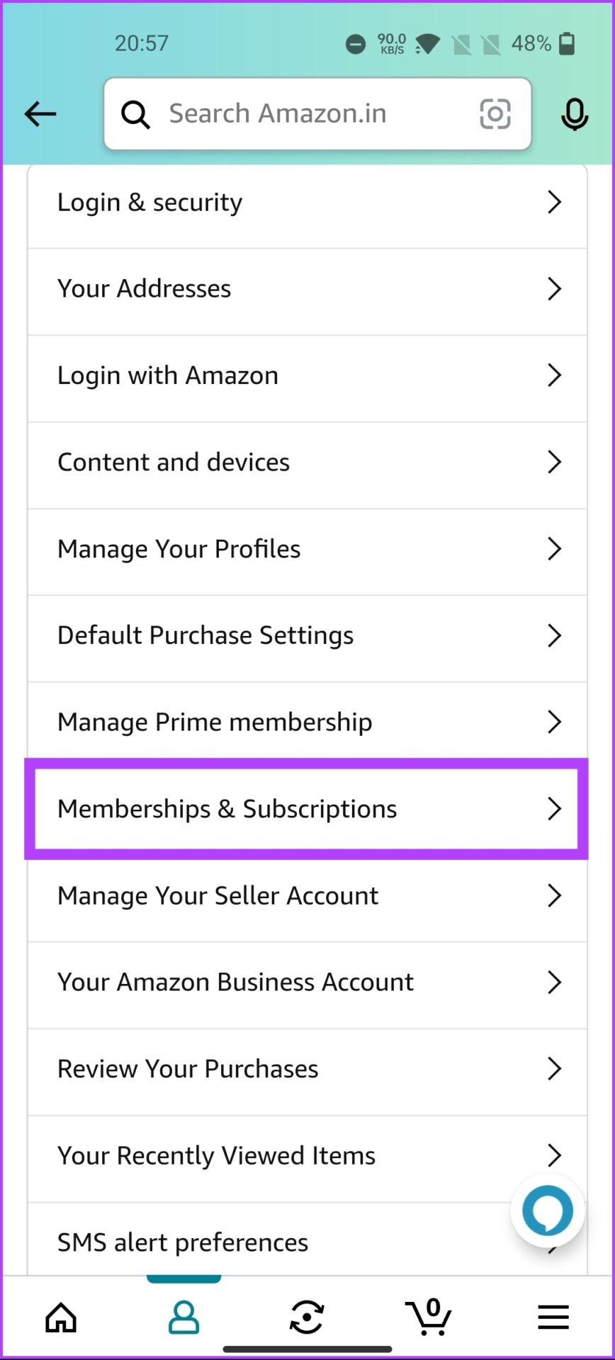select ‘Memberships & Subscriptions.’