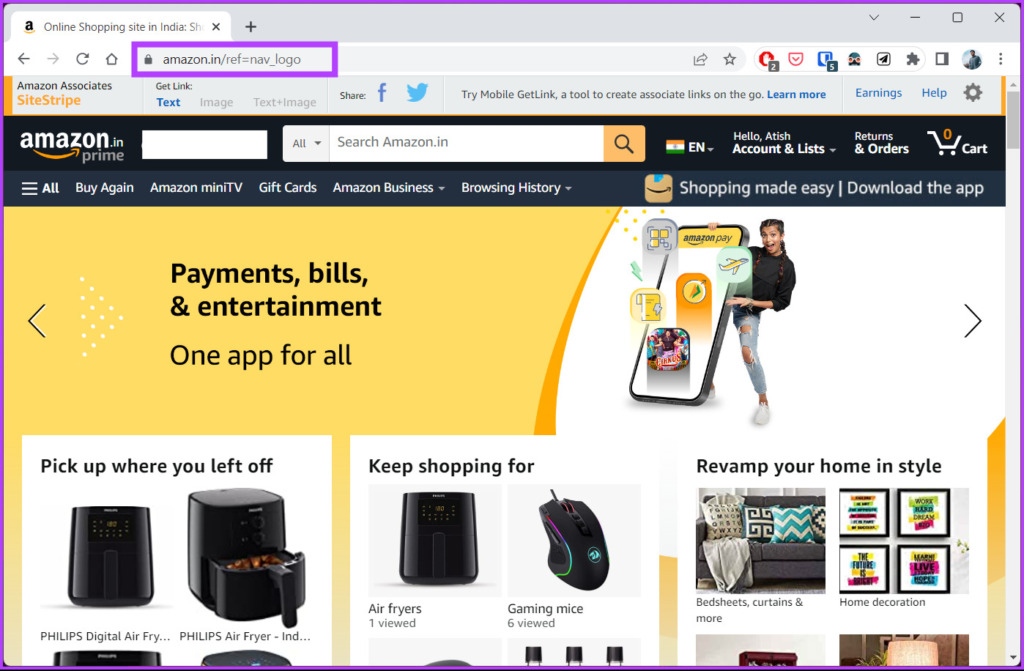 Go to Amazon from your preferred browser