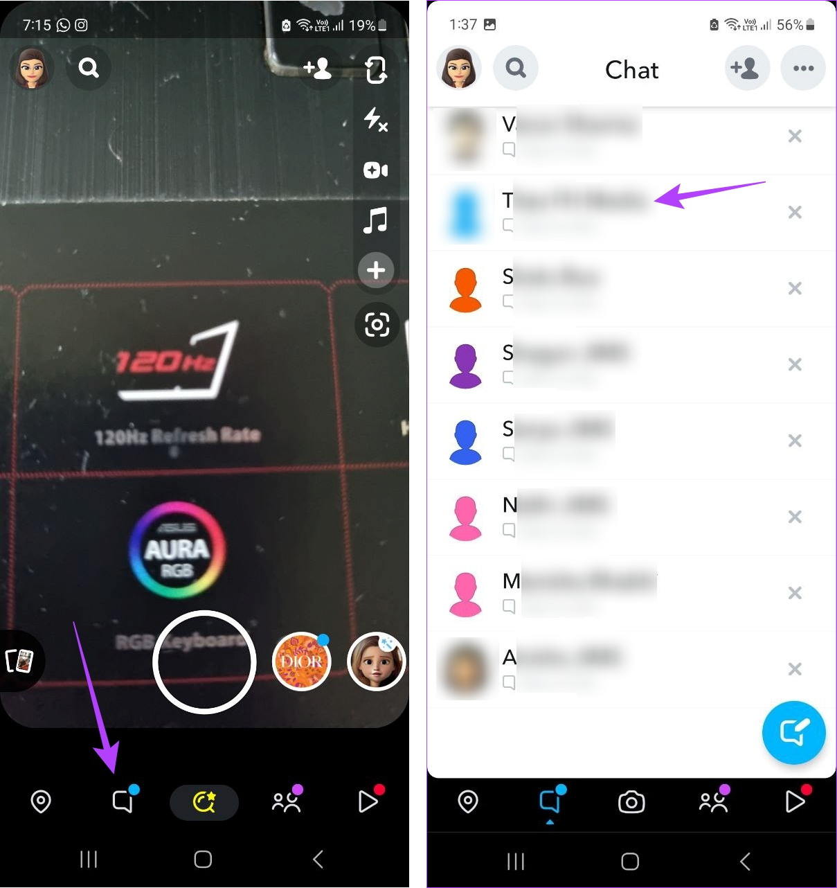 Open Chat window on Snapchat