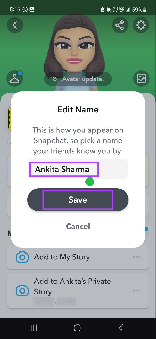 Change Snapchat display name