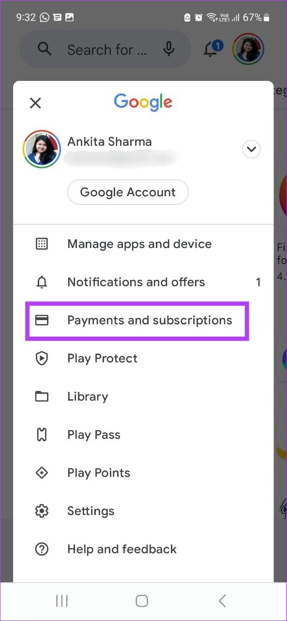 Tap on Payments and subscriptions