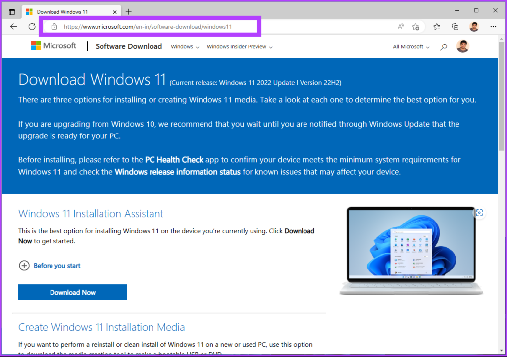 Microsoft’s website to download the Windows 11