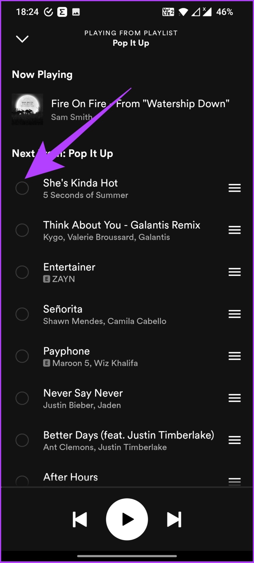 Select the song you want to remove