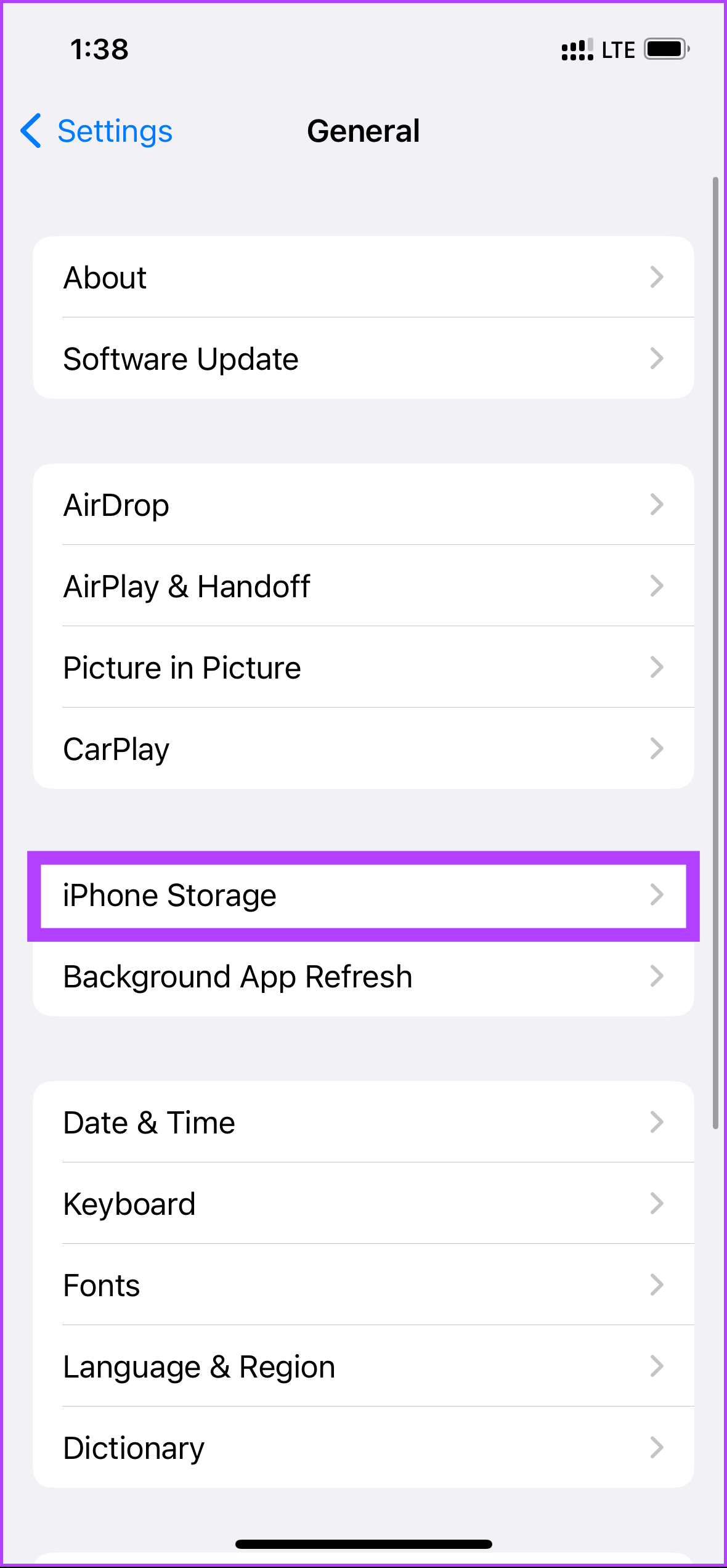click on iPhone Storage