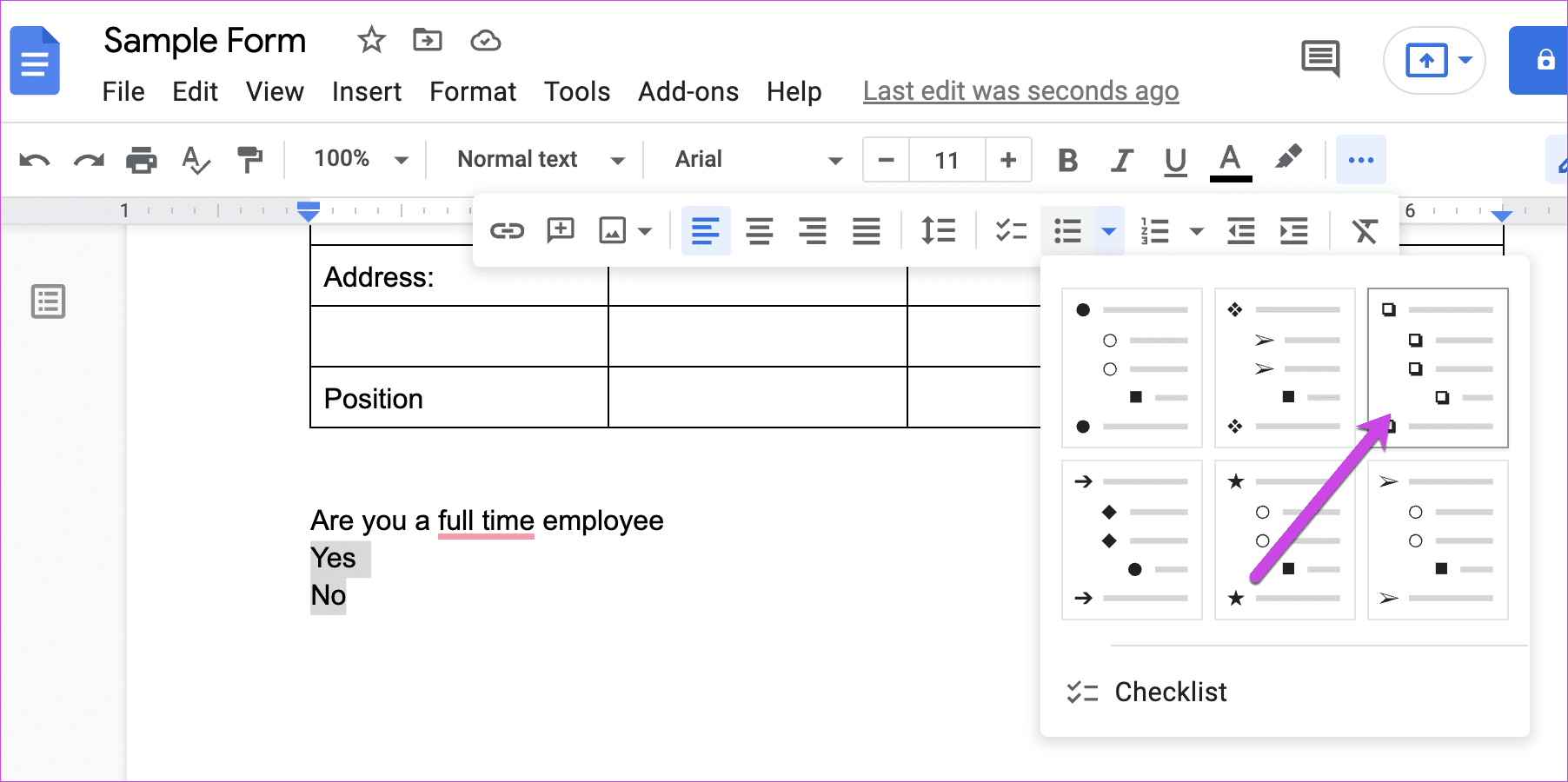 Adding Checkboxes in Google Docs