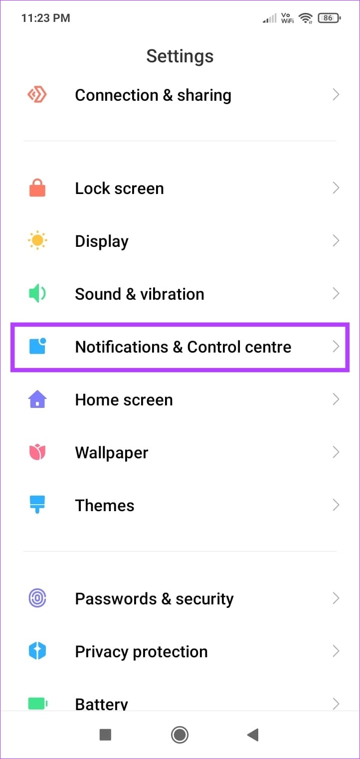 Tap on Notifications and Control center