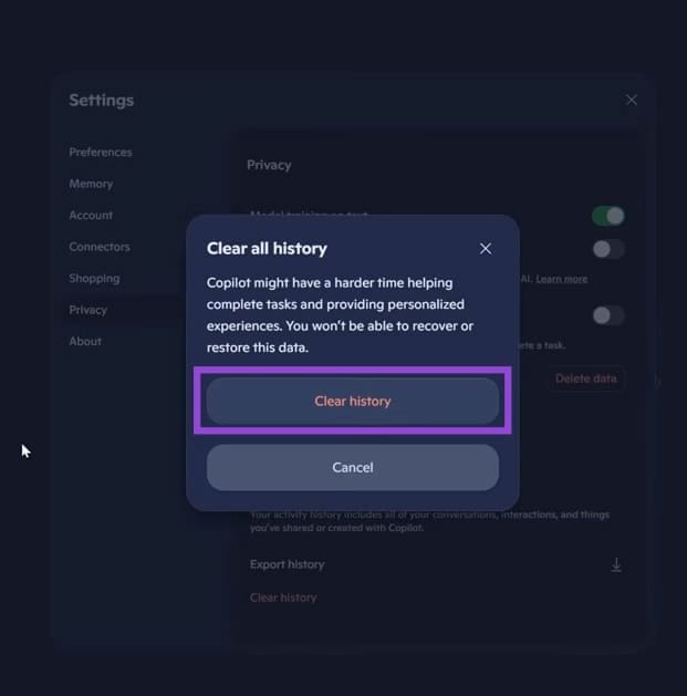 How to Delete Copilot Chat History 8