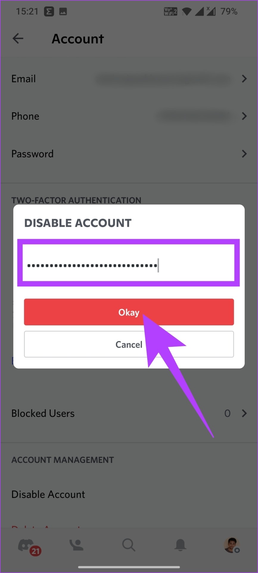 Disable Account prompt