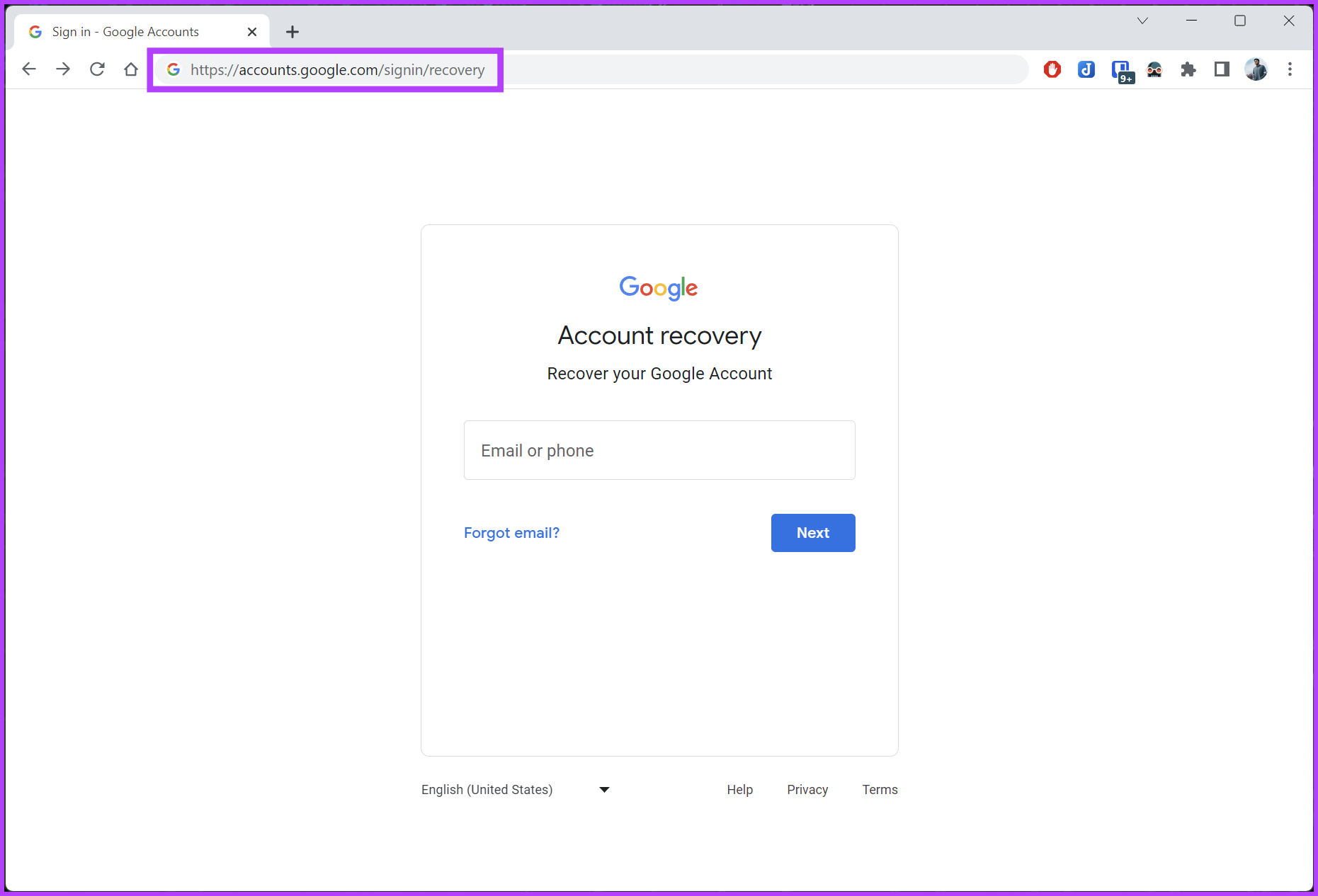 Visit the Google Account recovery page