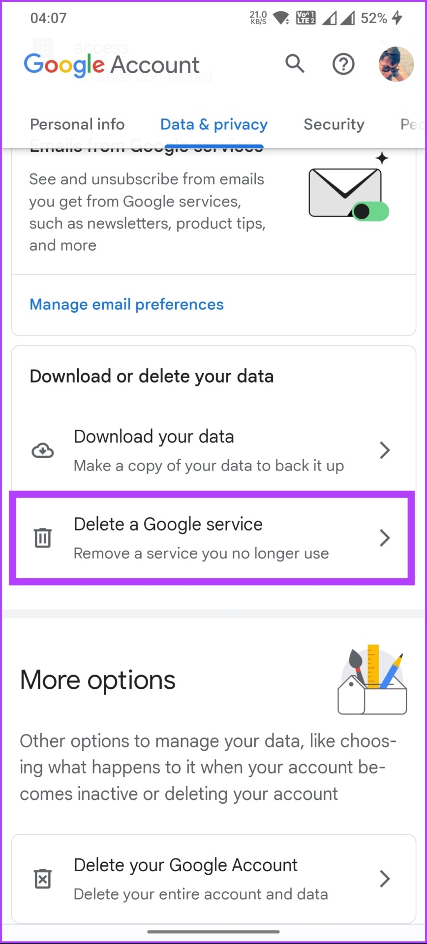 select 'Delete a Google Service'
