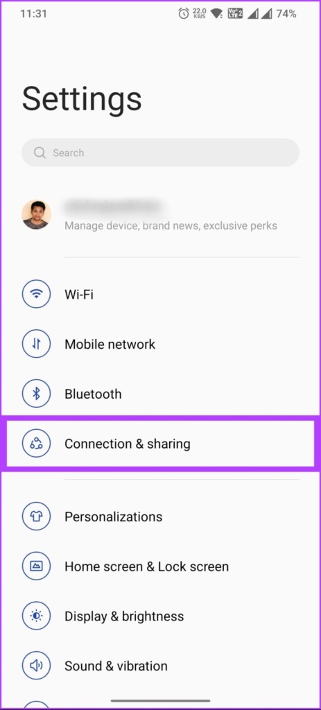 select 'Connection & sharing.' - 2