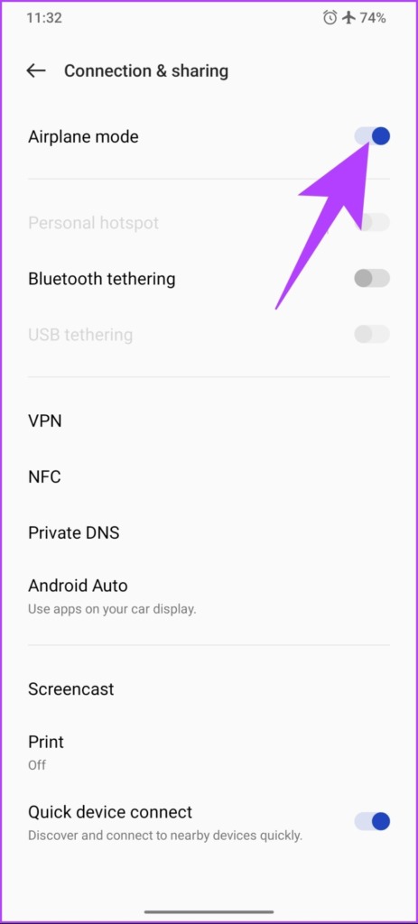 toggle on Airplane mode