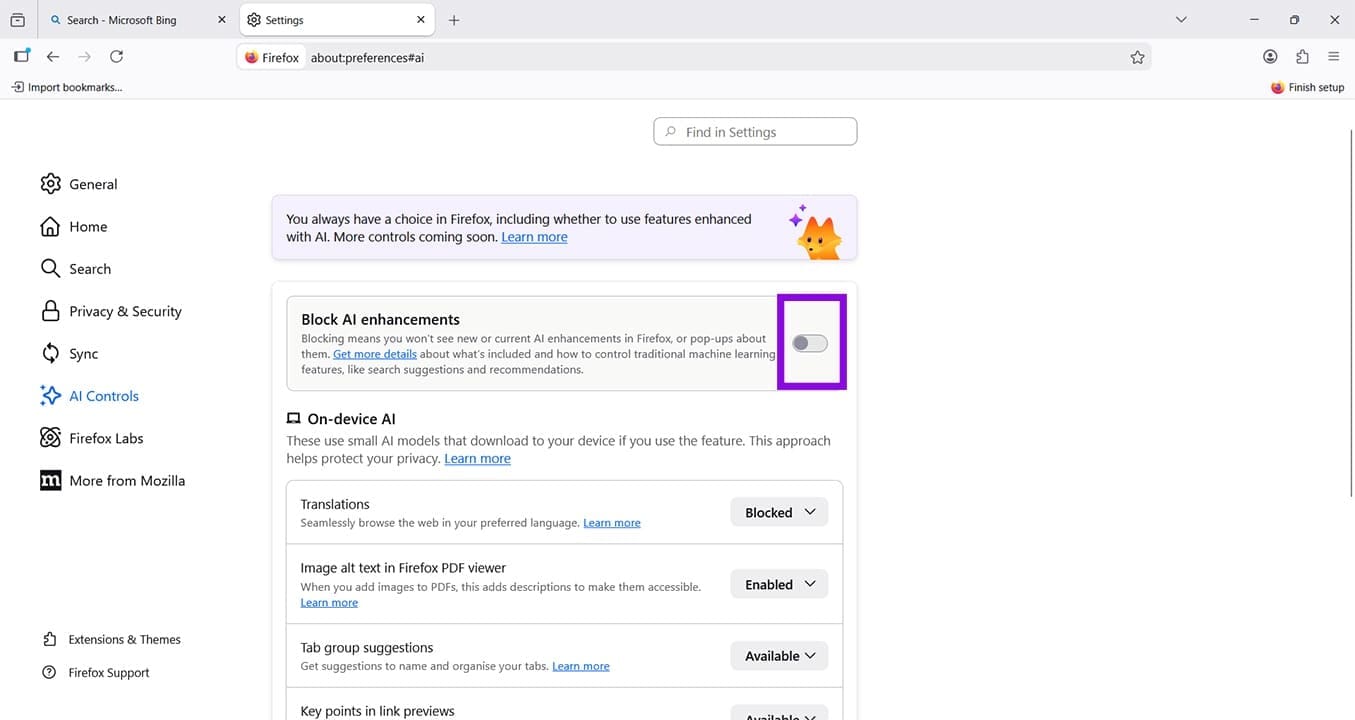 So deaktivieren Sie die gesamte KI in Firefox 7