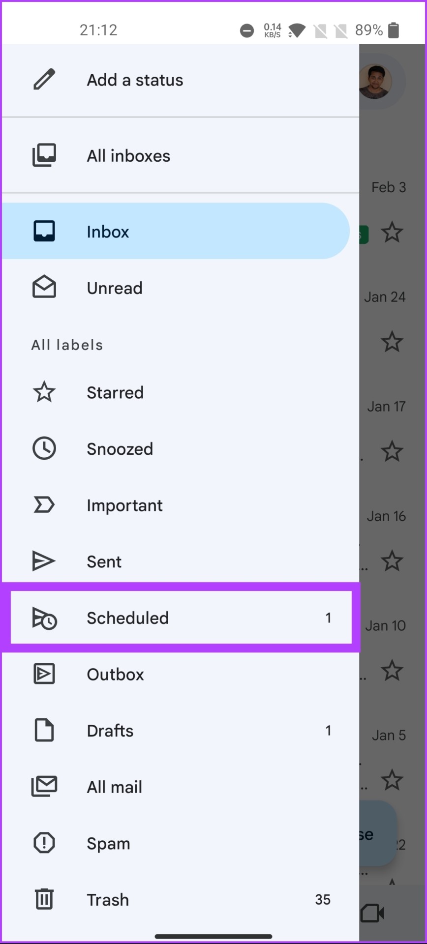 select the Scheduled folder