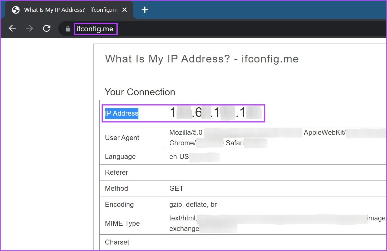 Use the search bar to find External IP address