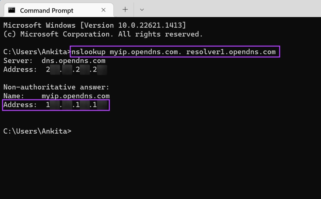 Type the command & locate your external IP