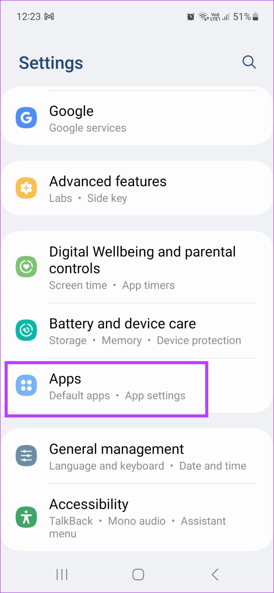 Open Apps from Settings