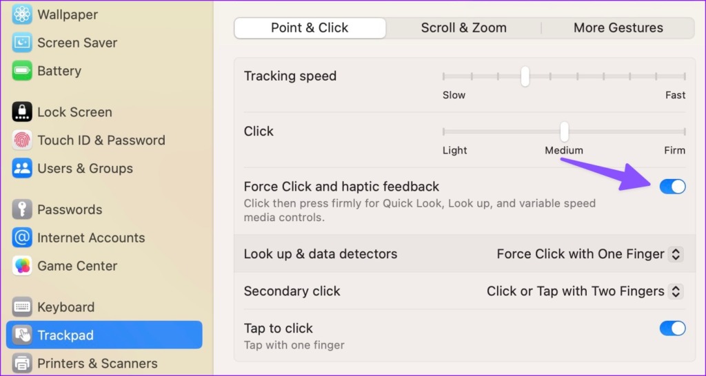 Enable force click and haptic feedback