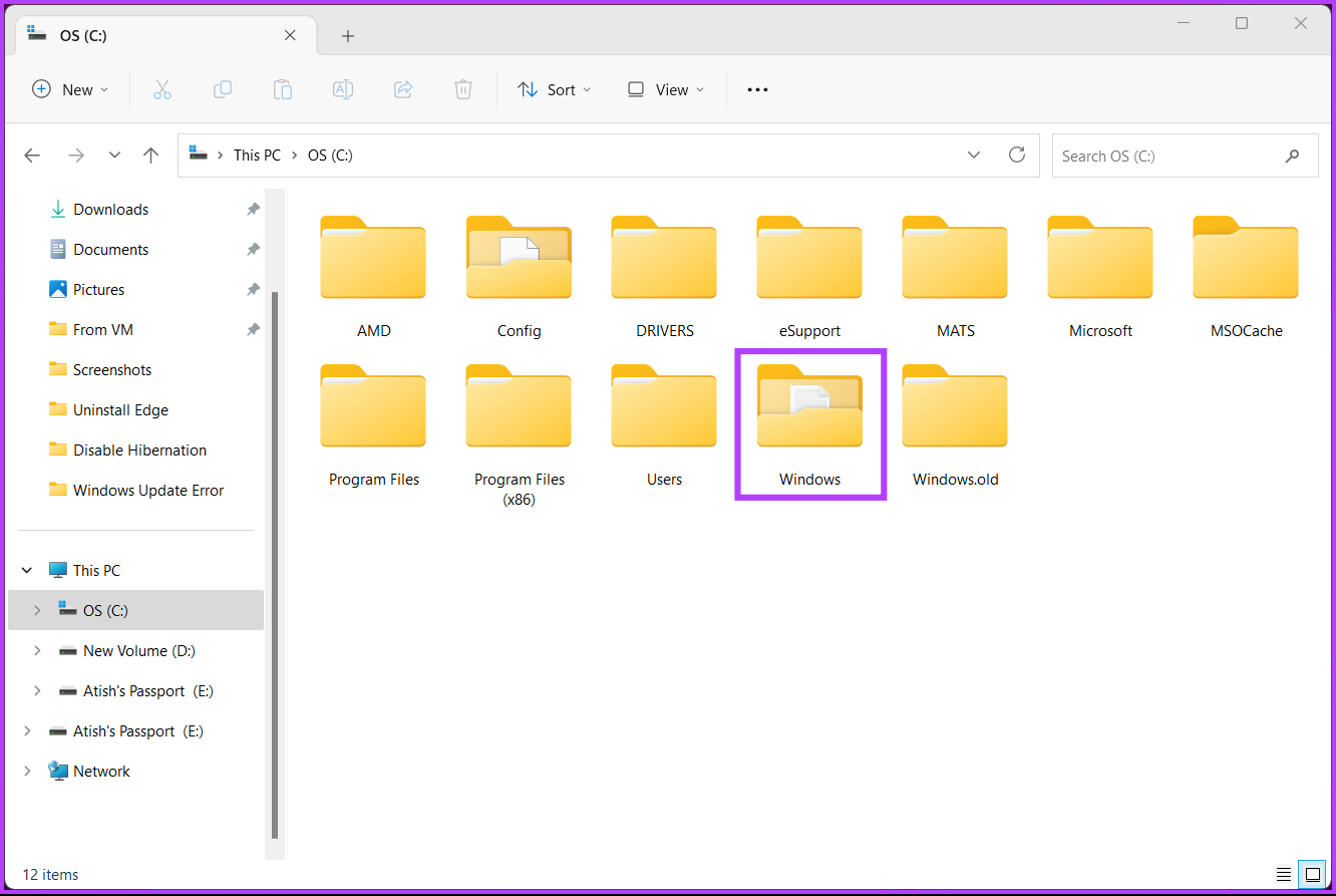Select the Windows folder