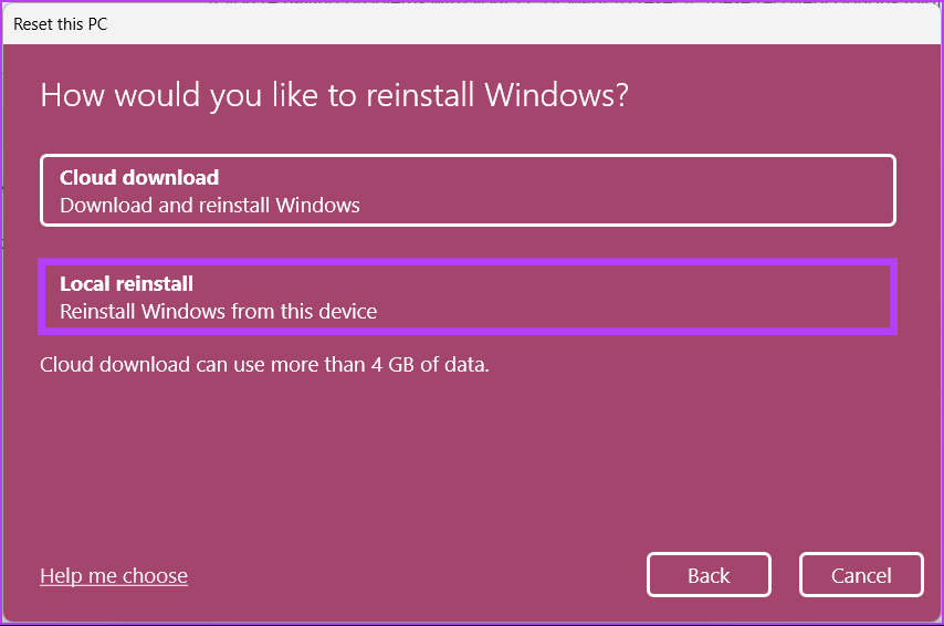 select 'Local reinstall'