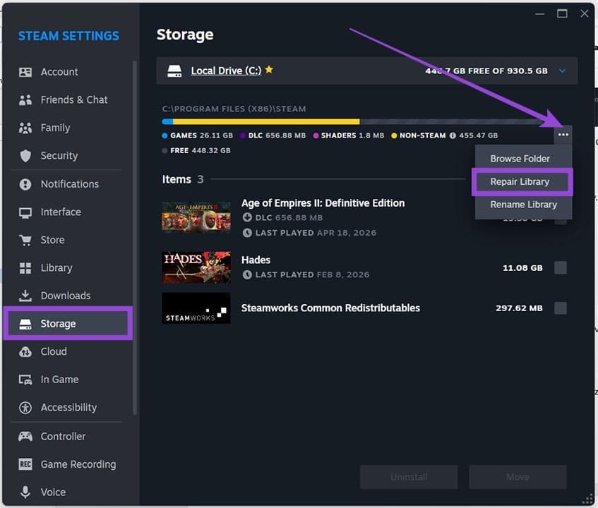 So beheben Sie einen Festplattenschreibfehler auf Steam 3