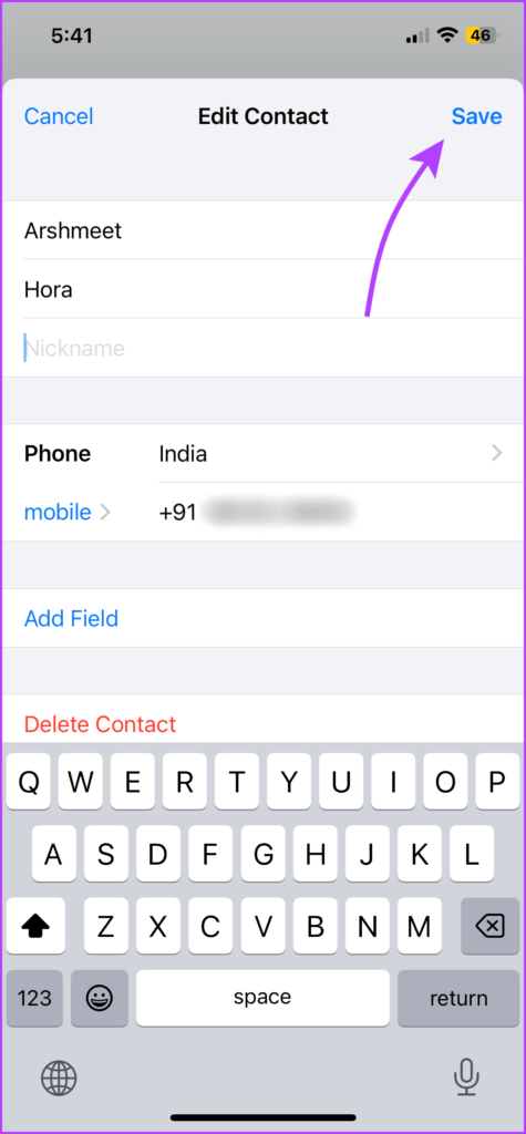 Save your contact details on WhatsApp