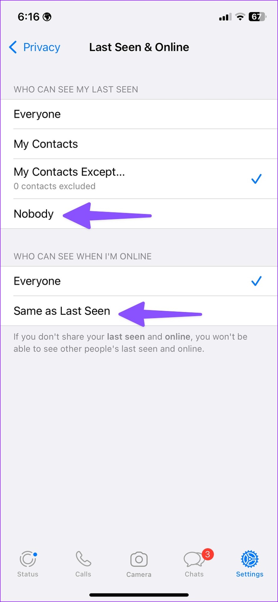 same privacy settings as last seen on whatsapp