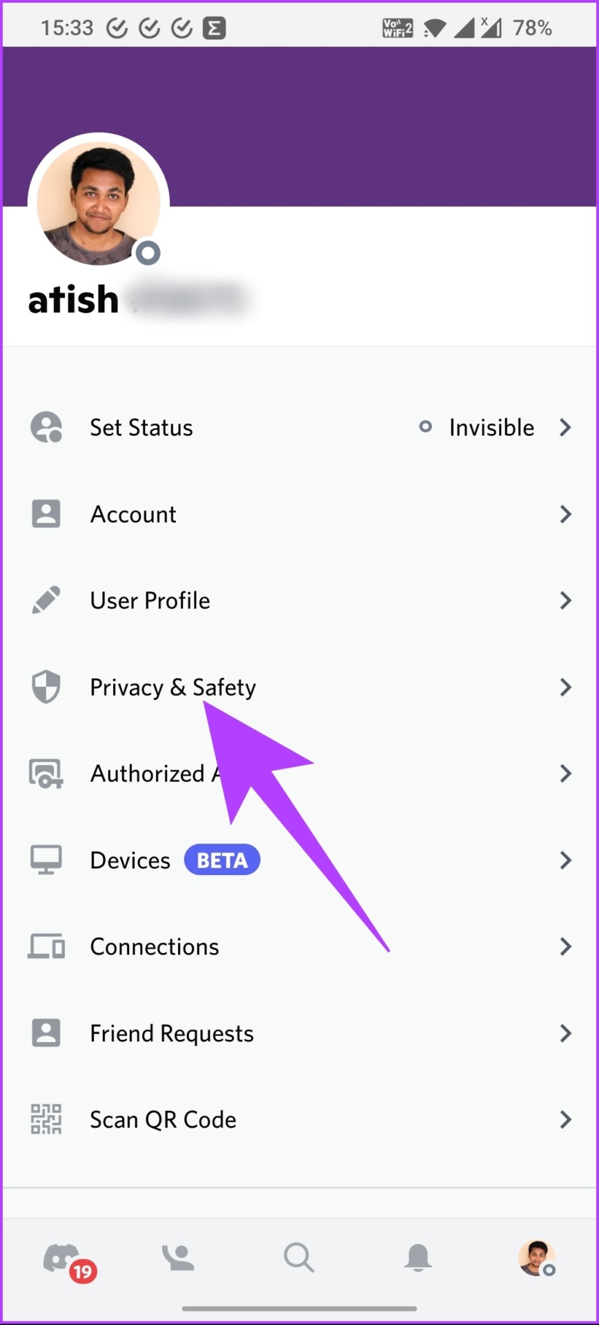 Click on the Privacy & Safety option