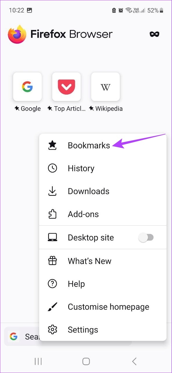 Click on Bookmarks