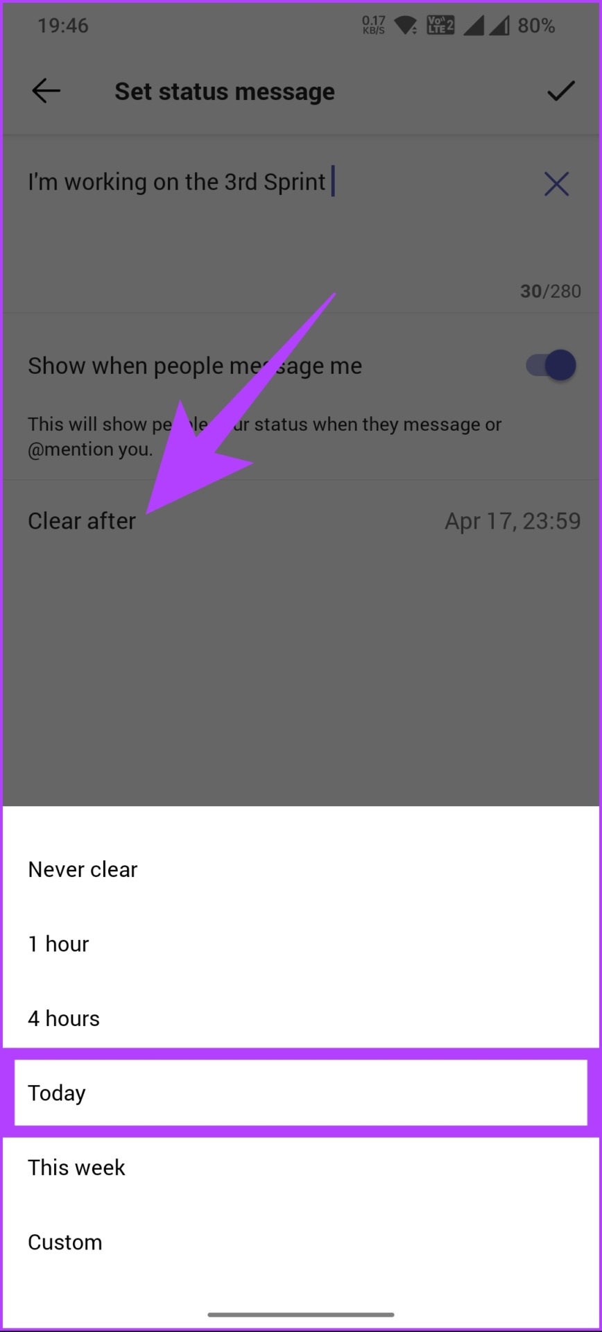 select a time after which you want the message to disappear