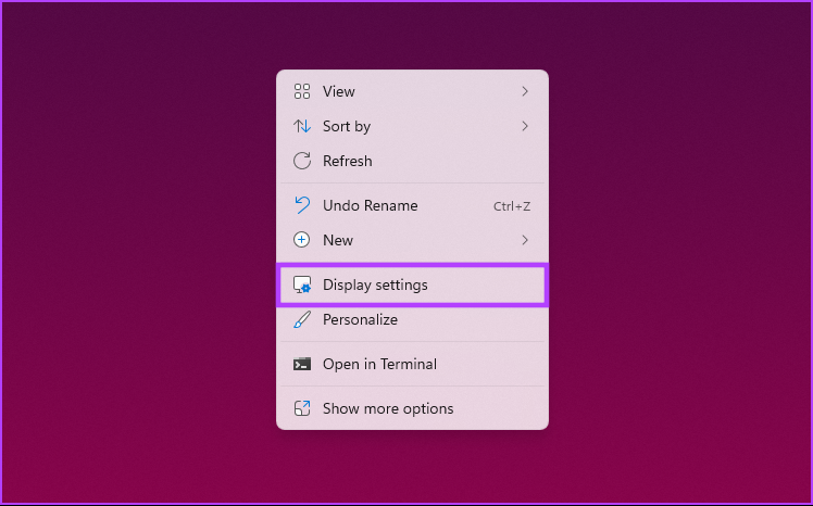 Select Display settings from the context menu