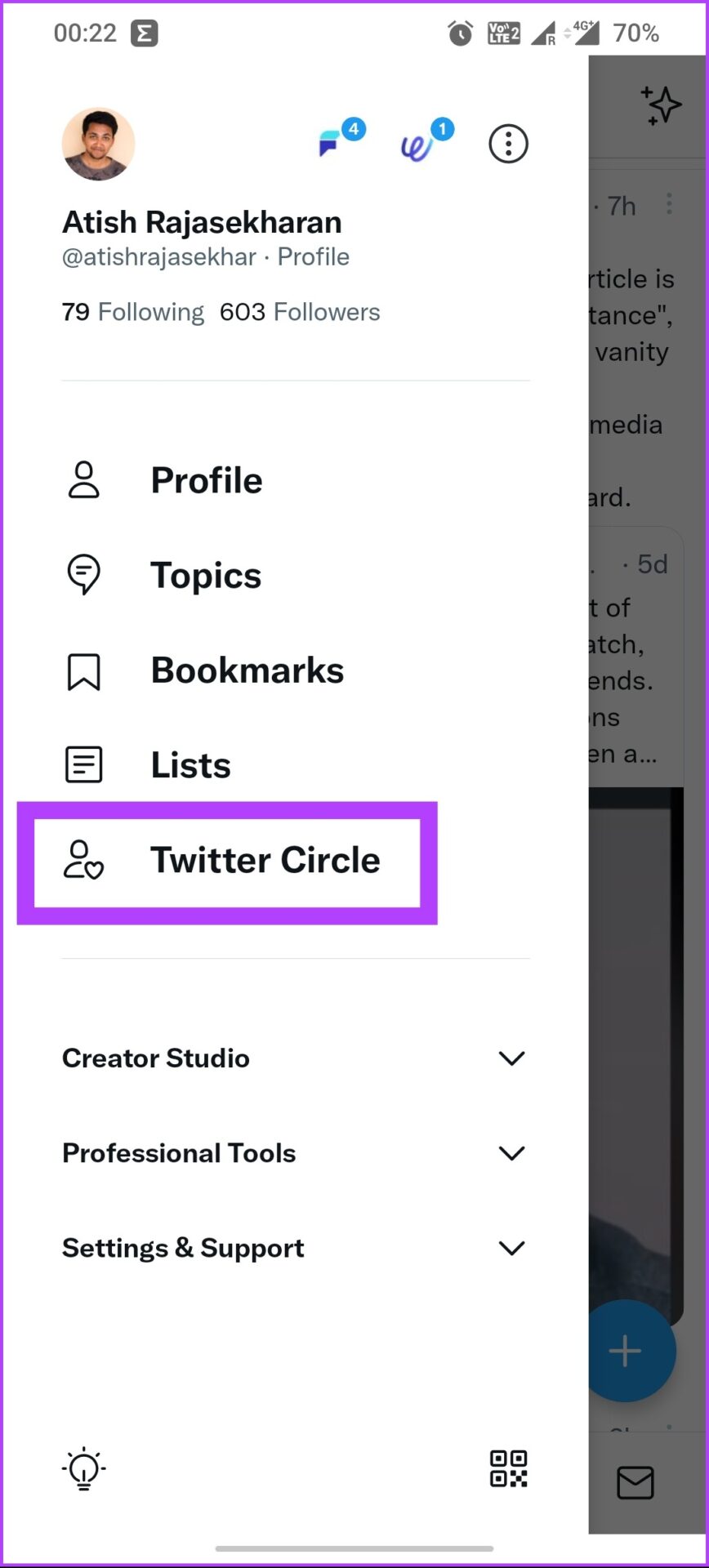 Click on Twitter Circle from sidebar