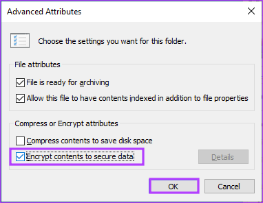 check 'Encrypt contents to secure data.'