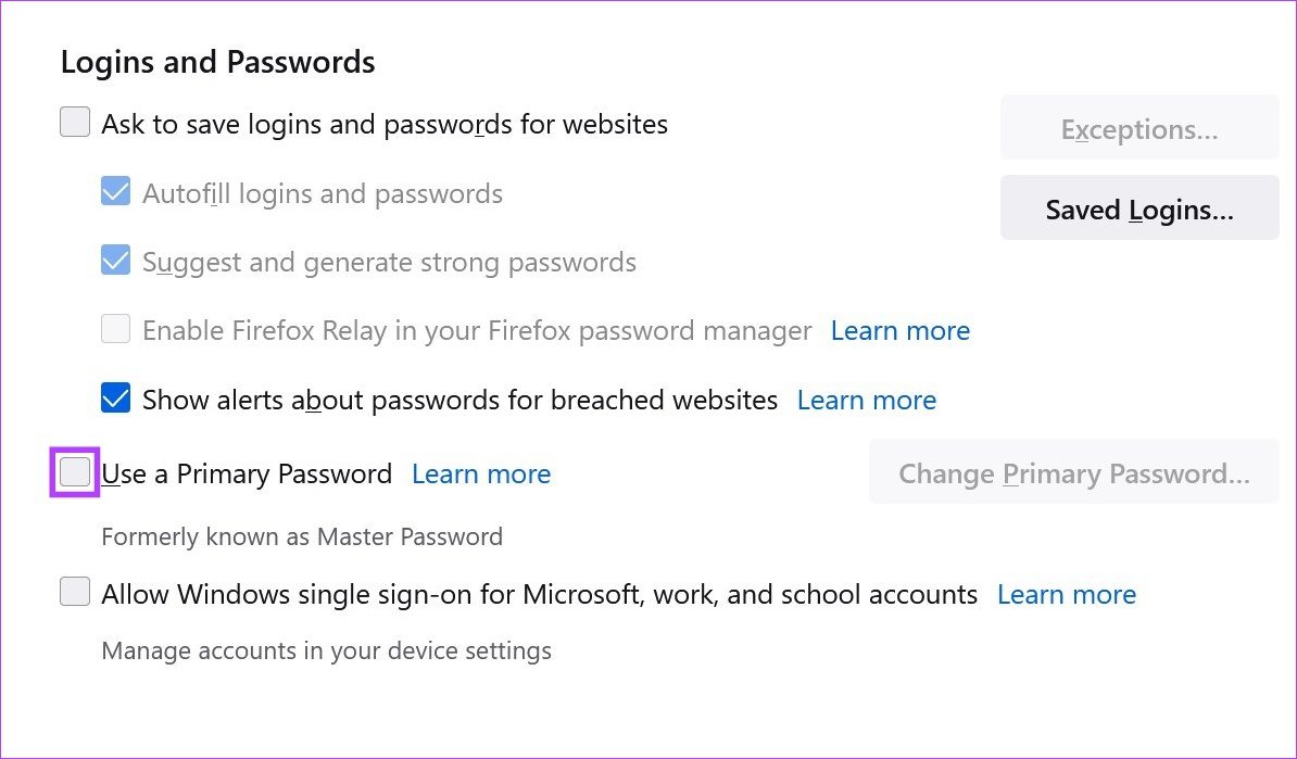 Check the Use a Primary Password option