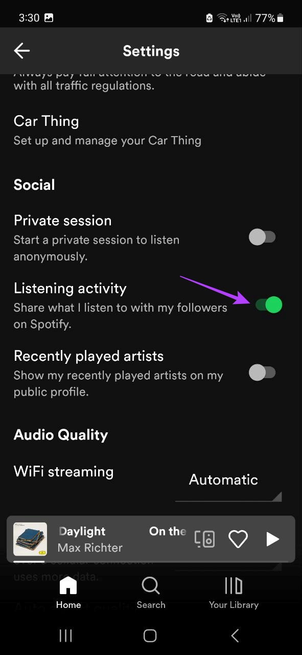Turn off the toggle for Listening Activity