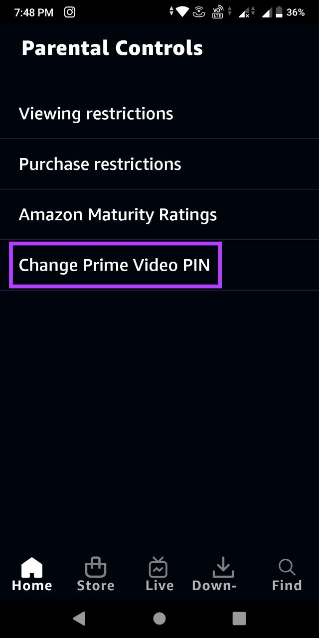 Tap on Change Prime Video PIN