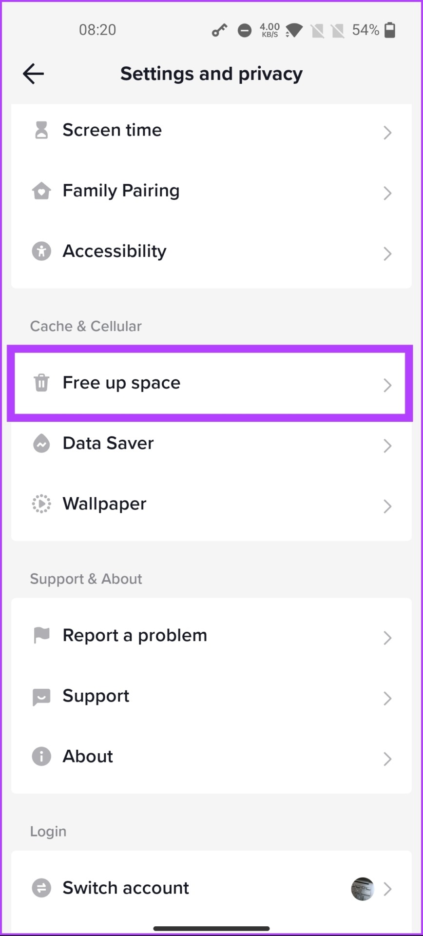 Scroll to the 'Cache & Cellular Data'