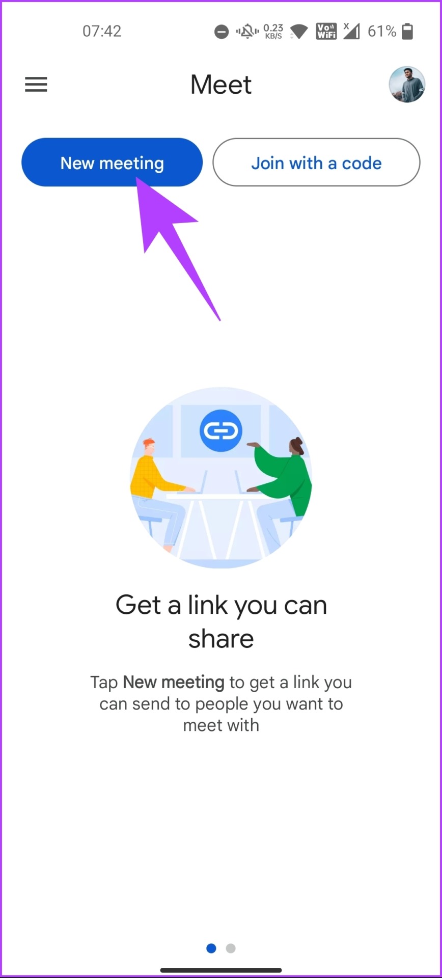 Tap on the New meeting button at the top